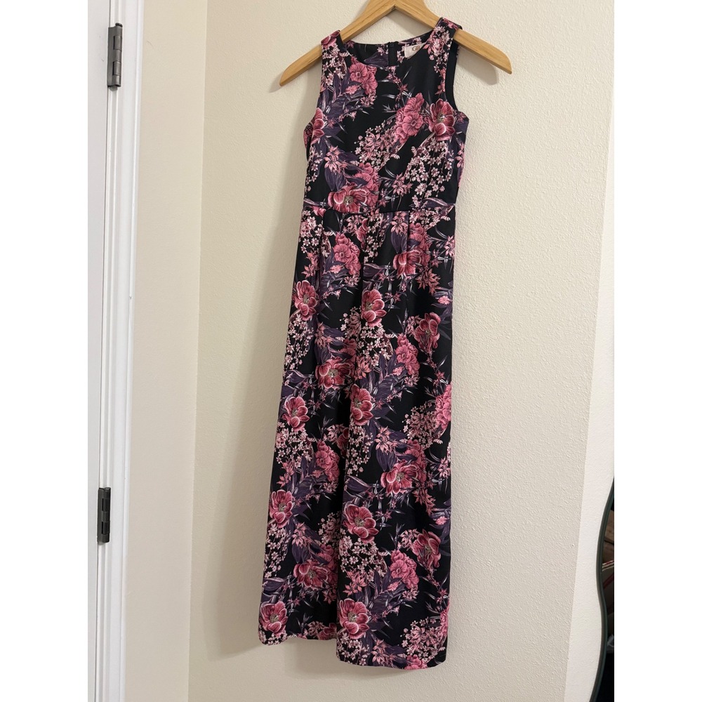 GB Girls Black Pink Floral Wide Leg Jumpsuit Size 10 Sleeveless One Piece